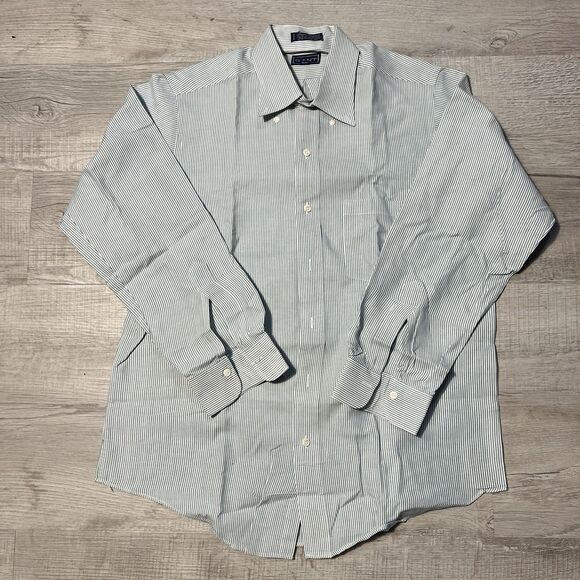 Vintage GANT Button Down Shirt Mens 16-34 Green White Stripes Long Sleeve - Picture 3 of 7